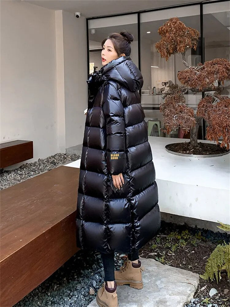 Black Long Down Jacket Women 2023 Winter New Fashion Korean Temperament Light Luxury High Quality White Duck Down Coat Clothing