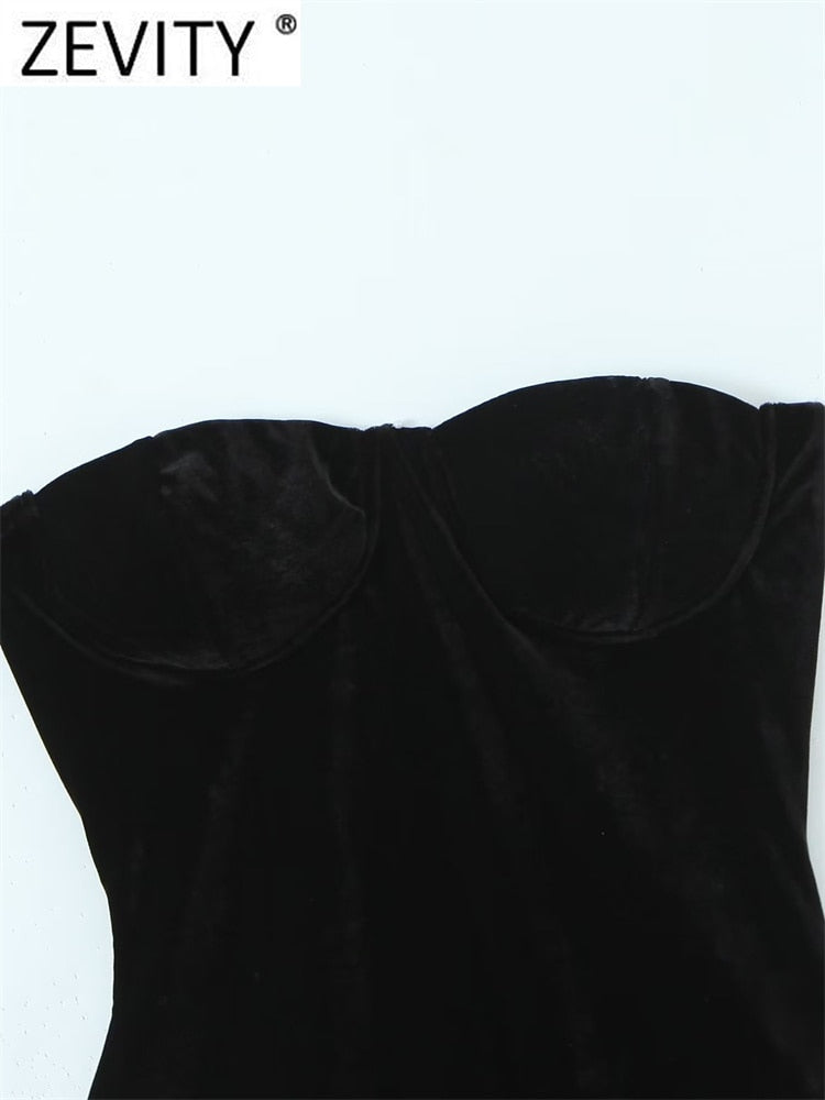 جديد Zevity ملابس نسائية مثيرة بدون أكتاف باللون الأسود المخملي ملابس داخلية ضيقة للسيدات بدون حمالات ملابس صيفية للشاطئ ملابس فضفاضة للنساء LS2872
