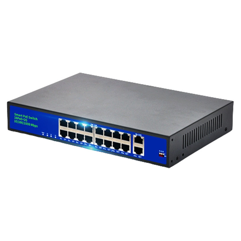 Terow 18Port POE Ethernet Switch 52V VLAN 10/100Mbps IEEE 802.3 Af/at Standard Network Switch for IP Camera Wireless AP 250m