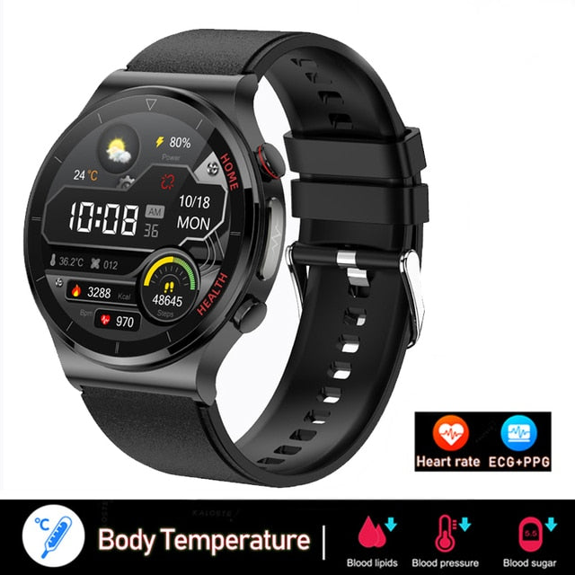 غير مؤلم غير الغازية السكر في الدم ساعة ذكية الرجال ECG PPG العلاج بالليزر الصحة ضغط الدم الرياضة Smartwatch غلوكوميترواتش