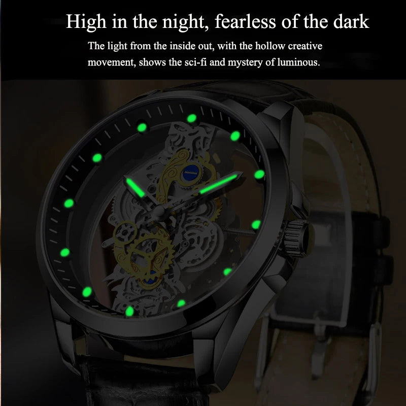 New 2023 Hollow Men Watch Automatic quartz Watch Gold Skeleton Vintage Man Watch Mens Watches Top Brand Luxury