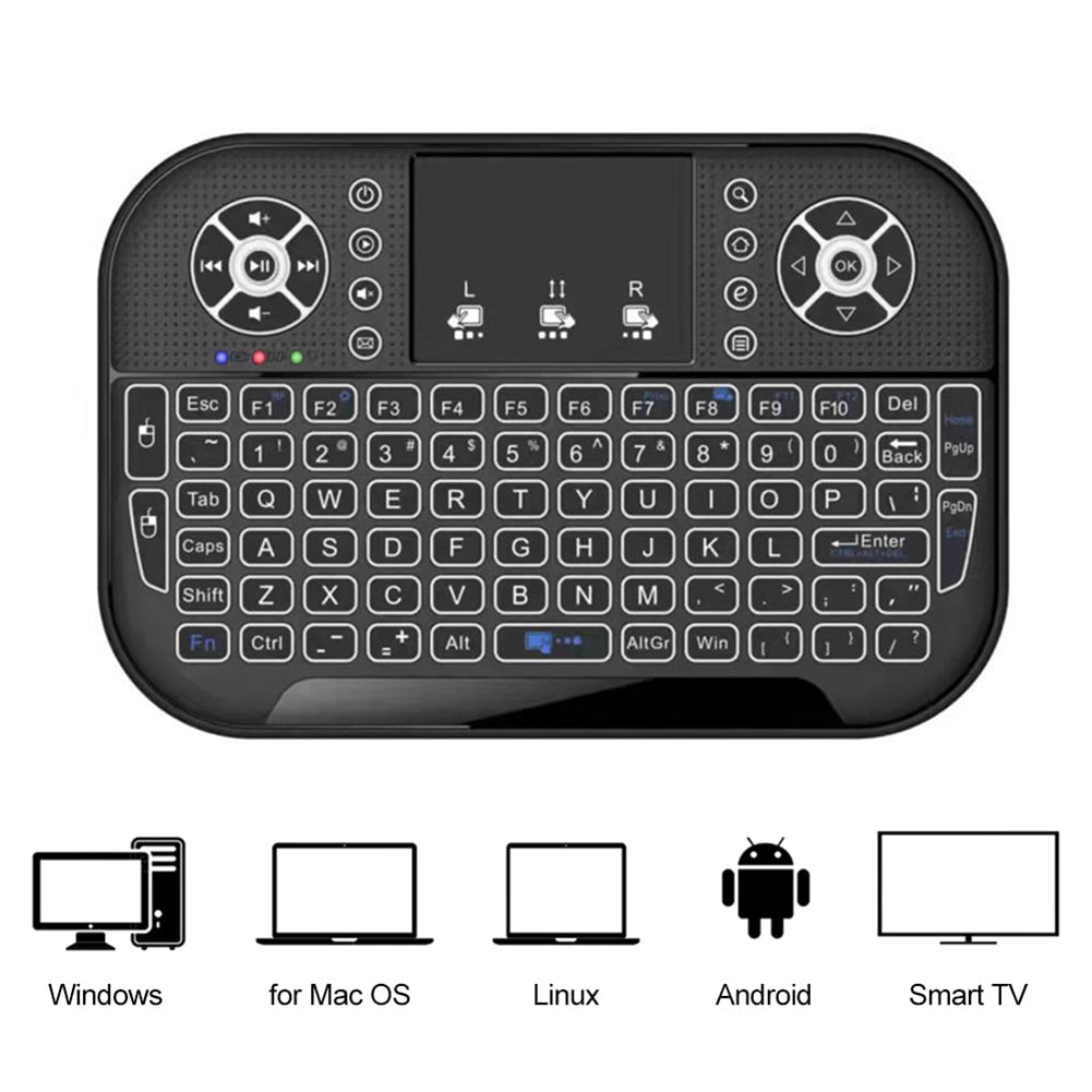 A8 Rechargeable Ergonomic 2.4G Air Mouse Touchpad Backlit Wireless Keyboard with USB Receiver for Smart TV Box Accessories