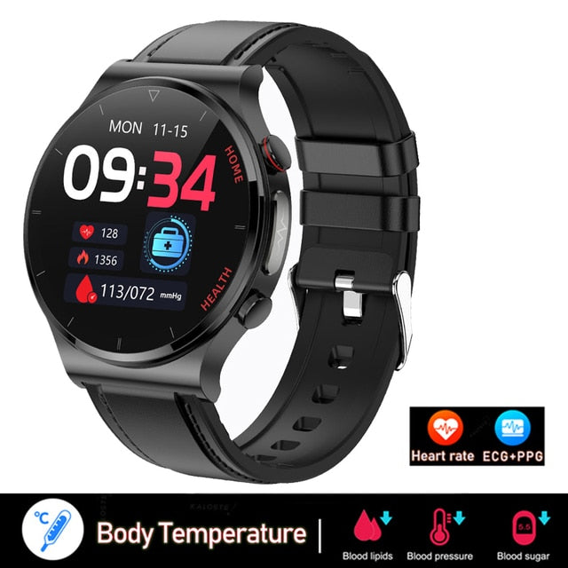 غير مؤلم غير الغازية السكر في الدم ساعة ذكية الرجال ECG PPG العلاج بالليزر الصحة ضغط الدم الرياضة Smartwatch غلوكوميترواتش