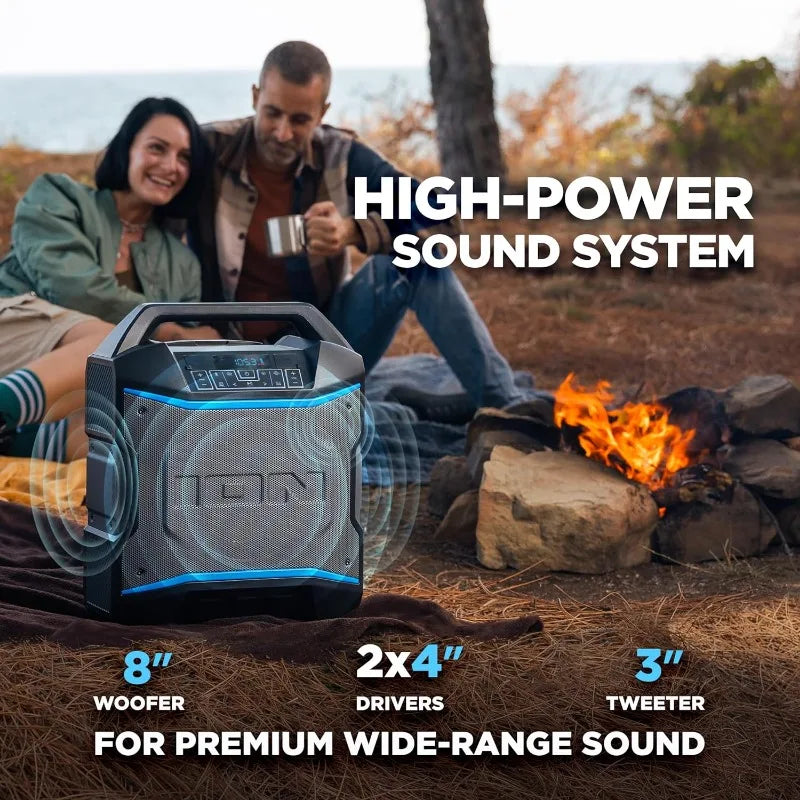 ION Audio Block Rocker - Portable Bluetooth Outdoor Party Speaker with Karaoke Microphone, Battery, 4 Speakers, Radio, USB Port