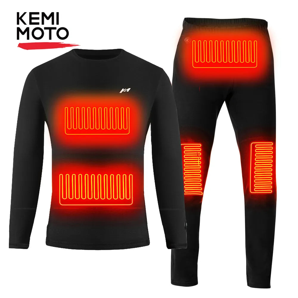 KEMIMOTO Winter Heated Suit Underwear Motorcycle USB Electric Powered Thermal Heating Motorcycle Moto T-Shirts Pants Men Skiing
