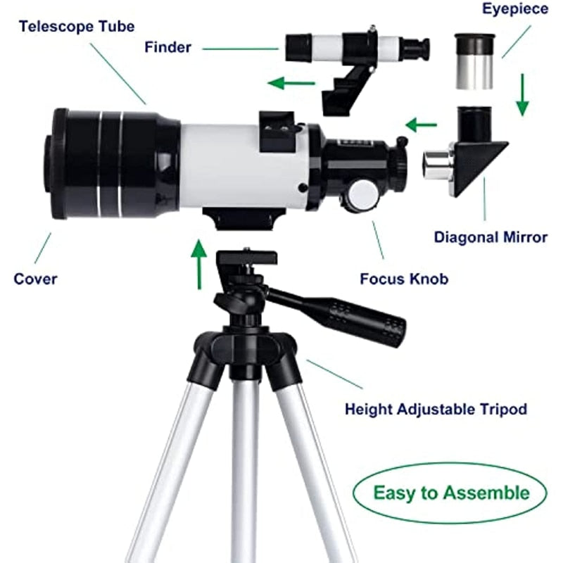 ESAKO Telescope for Kids,70mm Aperture Portable Telescopes with 3 Eyepieces, Height Adjustable Tripod &amp; Phone Adapter