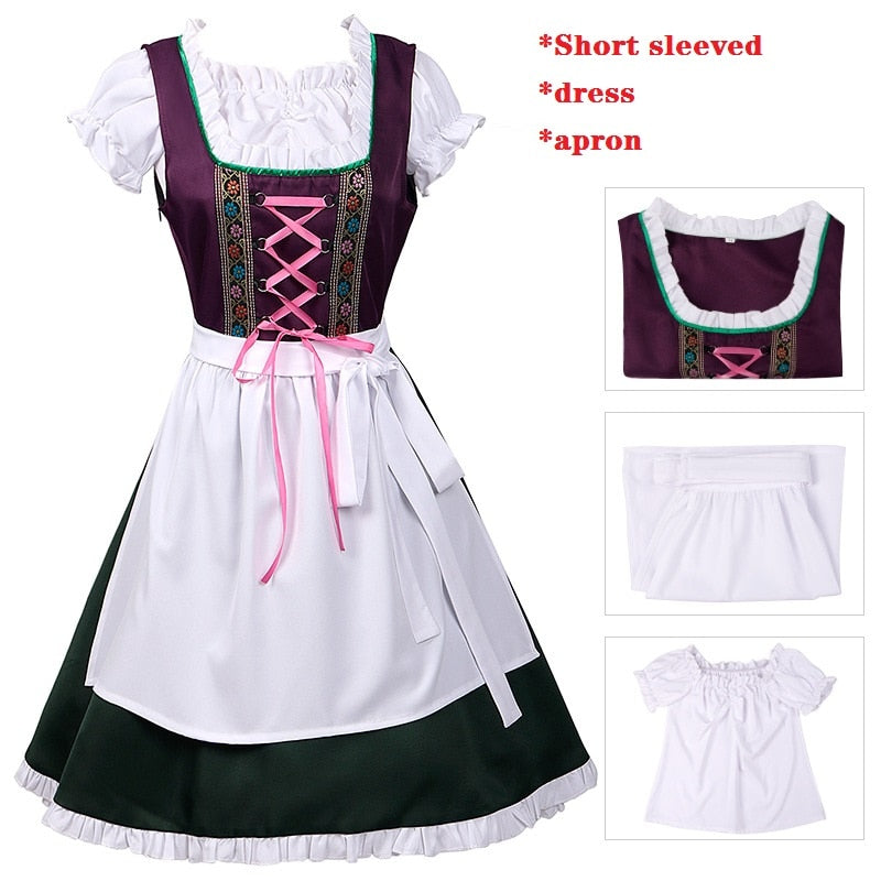 New Women's Traditional German Bavarian Beer Girl Cosplay Costume Halloween Carnival Oktoberfest Party Female Maid Cosplay Dress