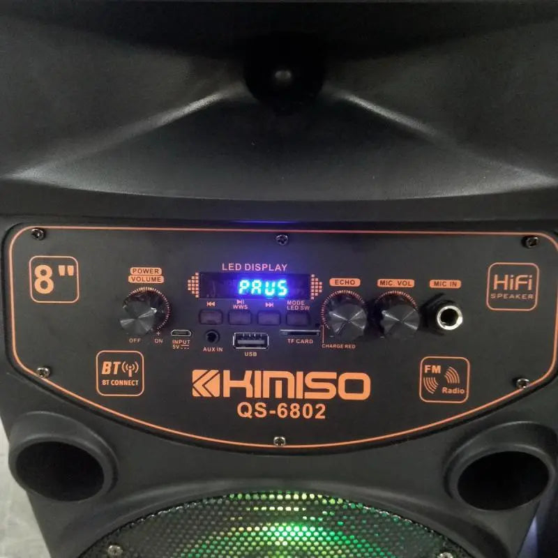 KIMISO QS-6802 8 Inch Outdoor Portable Speakers Karaoke DJ Speaker System With LED Light Wireless BlueTooth Speakers 2000W Peak