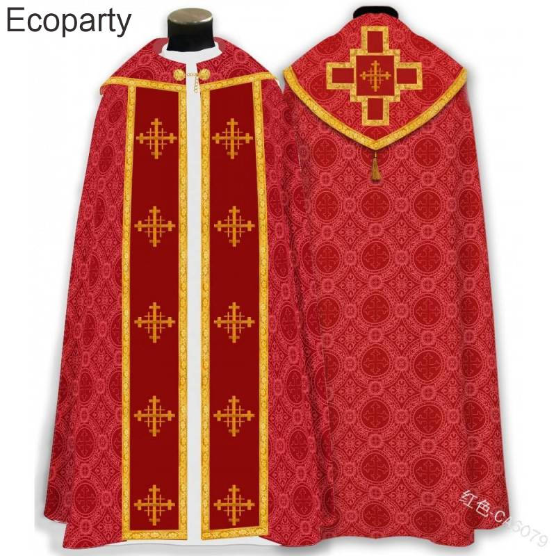 New Halloween Men's Medieval Church Pastor Cosplay Robe Retro Printed Tassels Priest Cape Purim Carnival Party Costume For Male