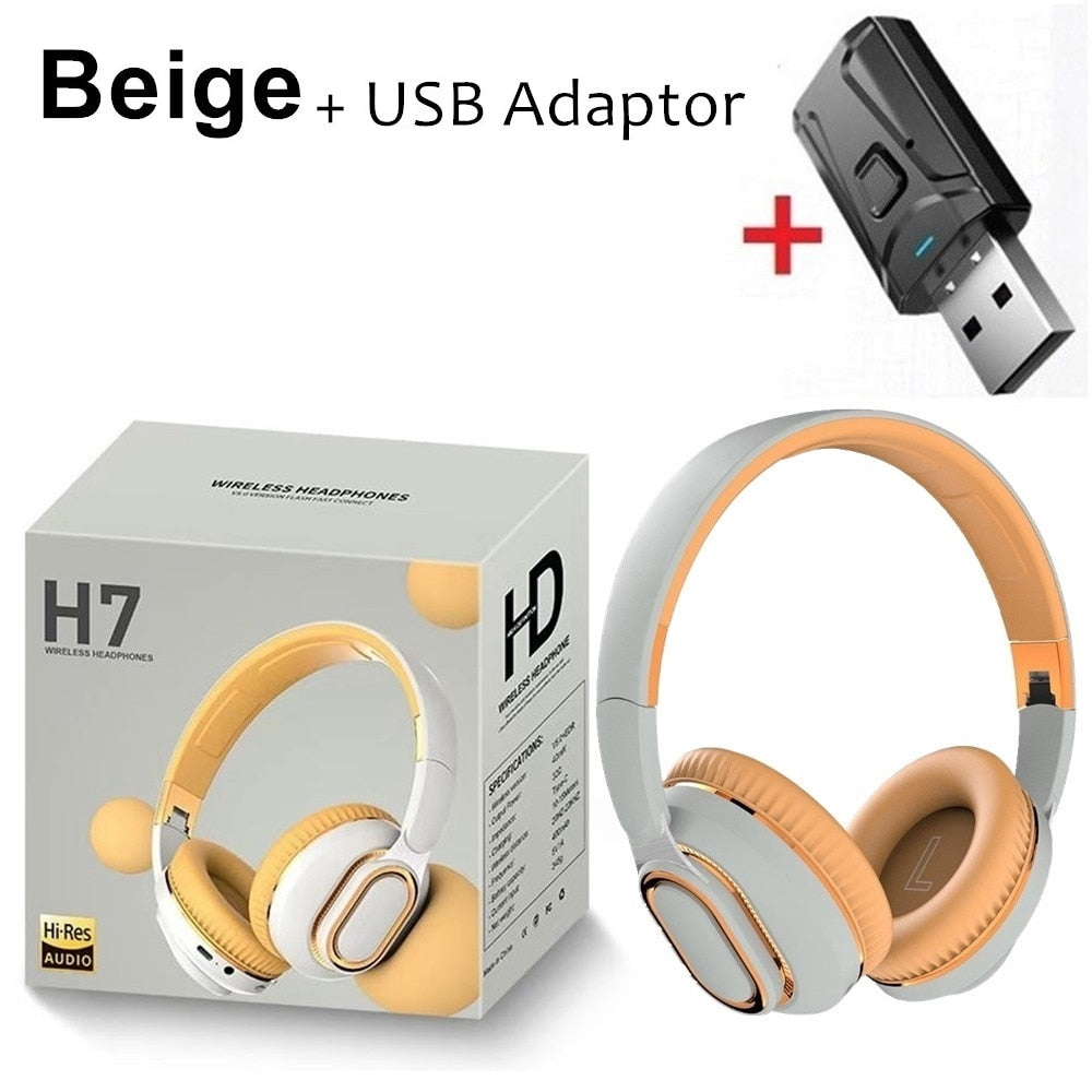 H7 Tv Bluetooth Headphones Wireless Headphon with Mic USB Adaptor Headset Noise Cancelling Stereo Foldable Bass for TV Earphone