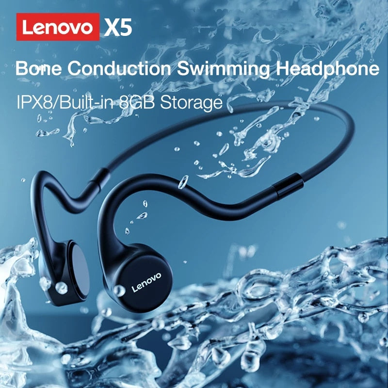 سماعات أذن Lenovo Bone Conduction X3 Pro، سماعة رأس لاسلكية مزودة بتقنية البلوتوث Hifi مع ميكروفون مقاوم للماء