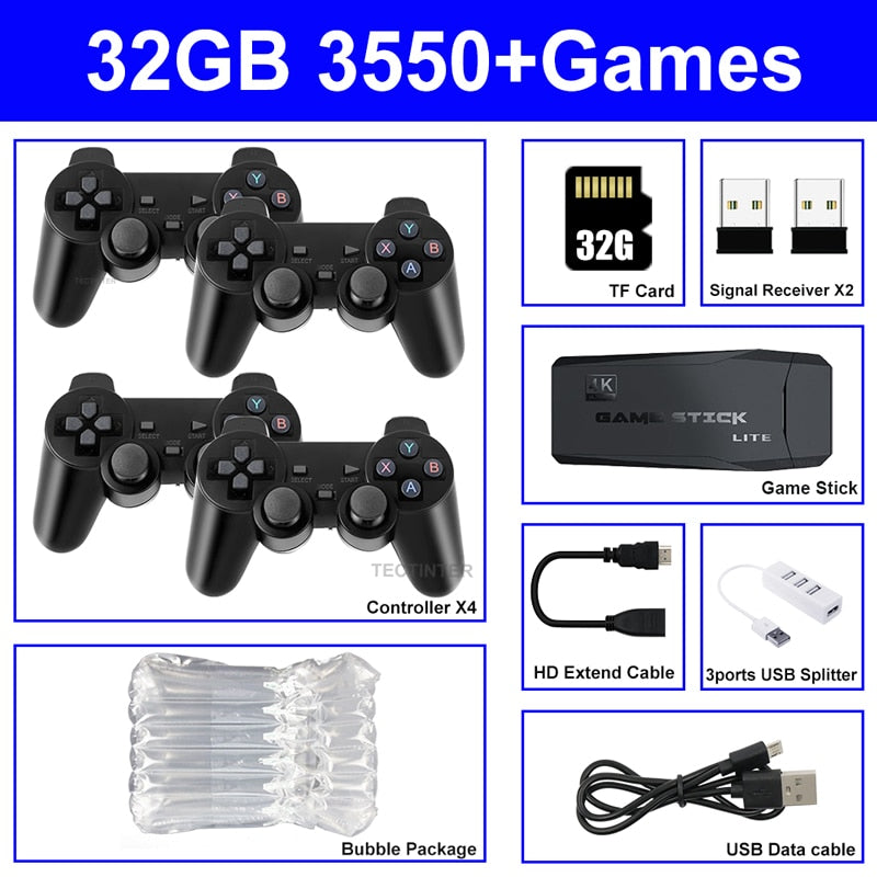 4K TV Game Stick لعبة فيديو وحدة التحكم لـ PS1/GBA/FC 10000+ ألعاب وحدة تحكم بجهاز لعب محمول مع 4 وحدات تحكم لاسلكية