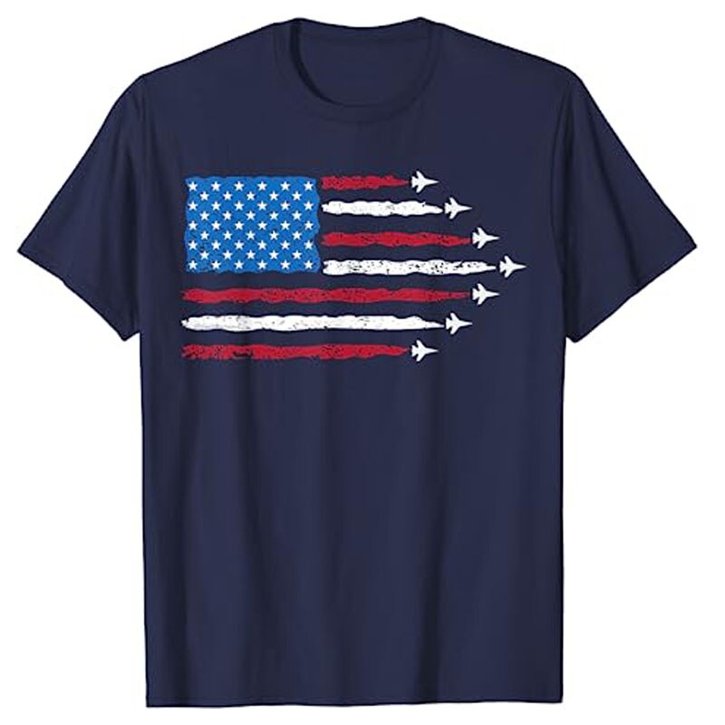 Patriotic Red White Blue US Flag Fighter Jets 4th of July T-Shirt American USA Proud Graphic Tee Memorial Veteran's Day Apparel