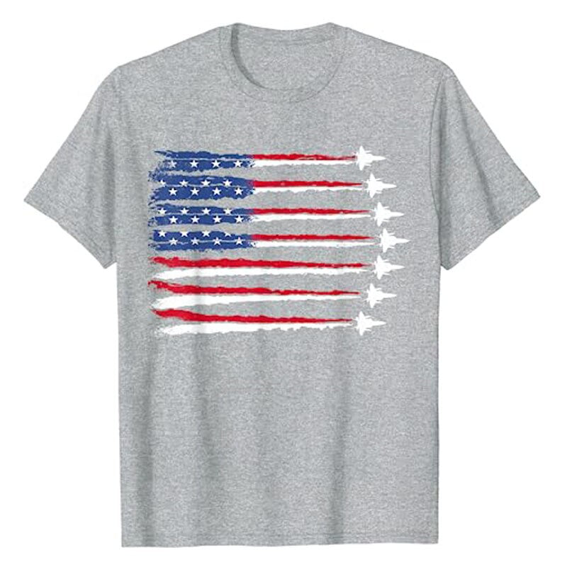 Patriotic Red White Blue US Flag Fighter Jets 4th of July T-Shirt American USA Proud Graphic Tee Memorial Veteran's Day Apparel