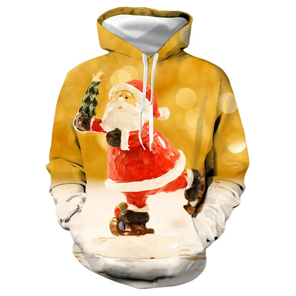 2024 Christmas tree Xmas Santa Snowman Claus Hoodie Men Autumn Winter 3D Print Pullover Sweatshirt