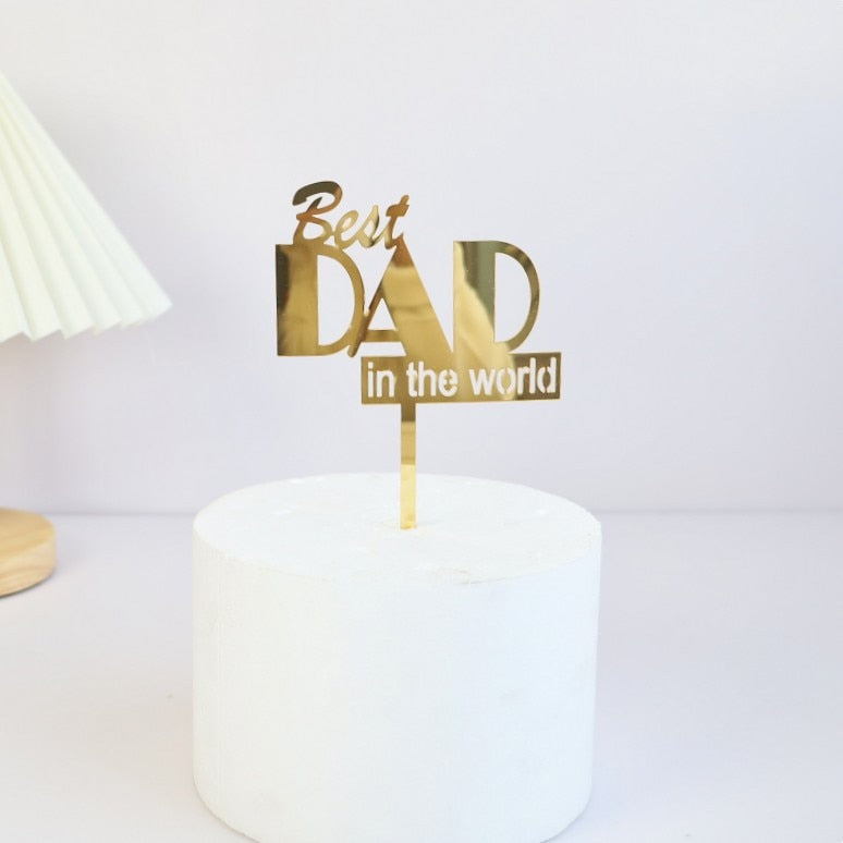 أغطية كعكة عيد ميلاد الأب من Gold BEST Dad، أغطية كعكة عيد ميلاد الأب من الأكريليك الأسود لتزيين كعكة عيد ميلاد الأب