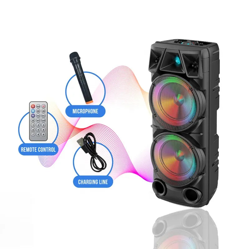 ZQS8210 Dual 8-inch Horn Super-heavy Bass Portable Party Karaoke Sound 80W Peak High-power Outdoor Wireless Bluetooth Speakers