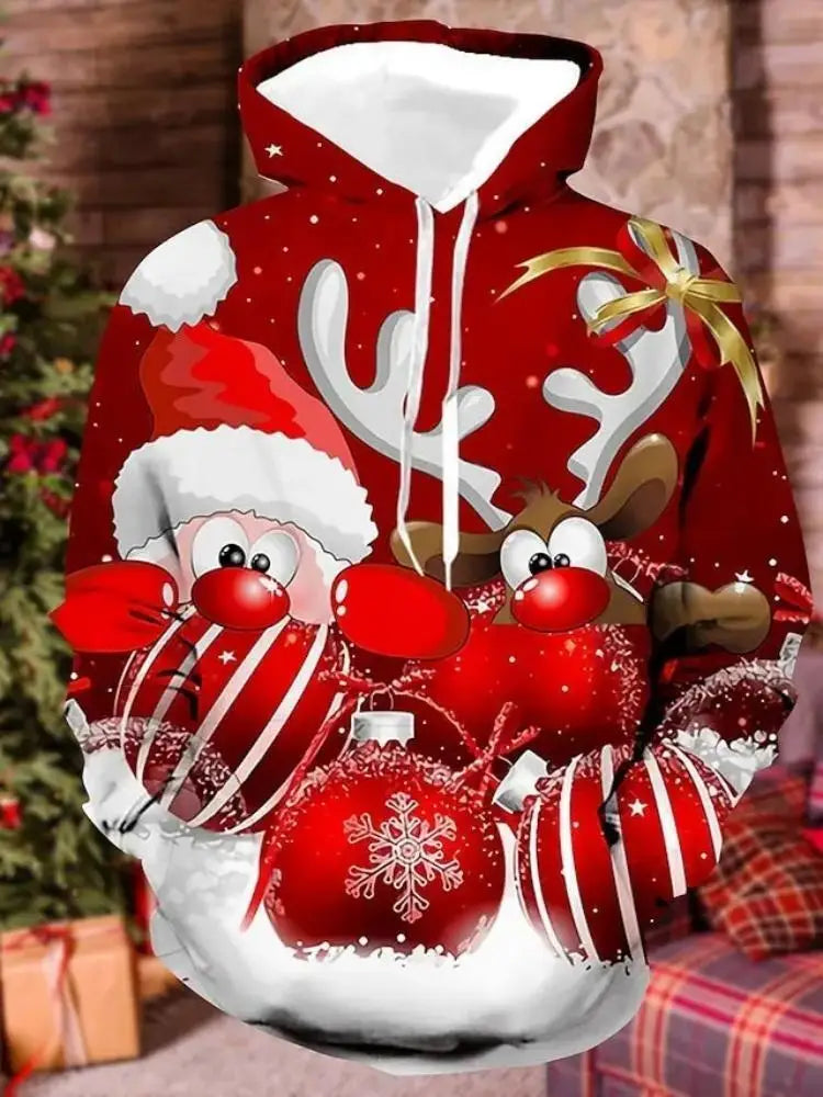 2024 Christmas tree Xmas Santa Snowman Claus Hoodie Men Autumn Winter 3D Print Pullover Sweatshirt