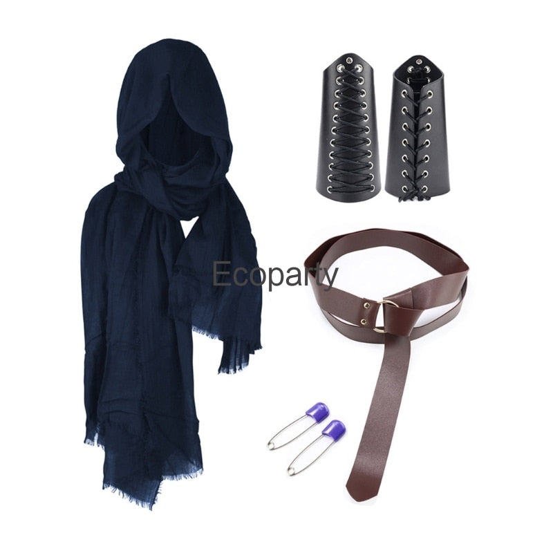 New Men's Medieval Pirate Knight Costume Retro Hood Scarf Black Red Wrap Cloak Wristband Belt Suit Halloween Party Larp Costumes