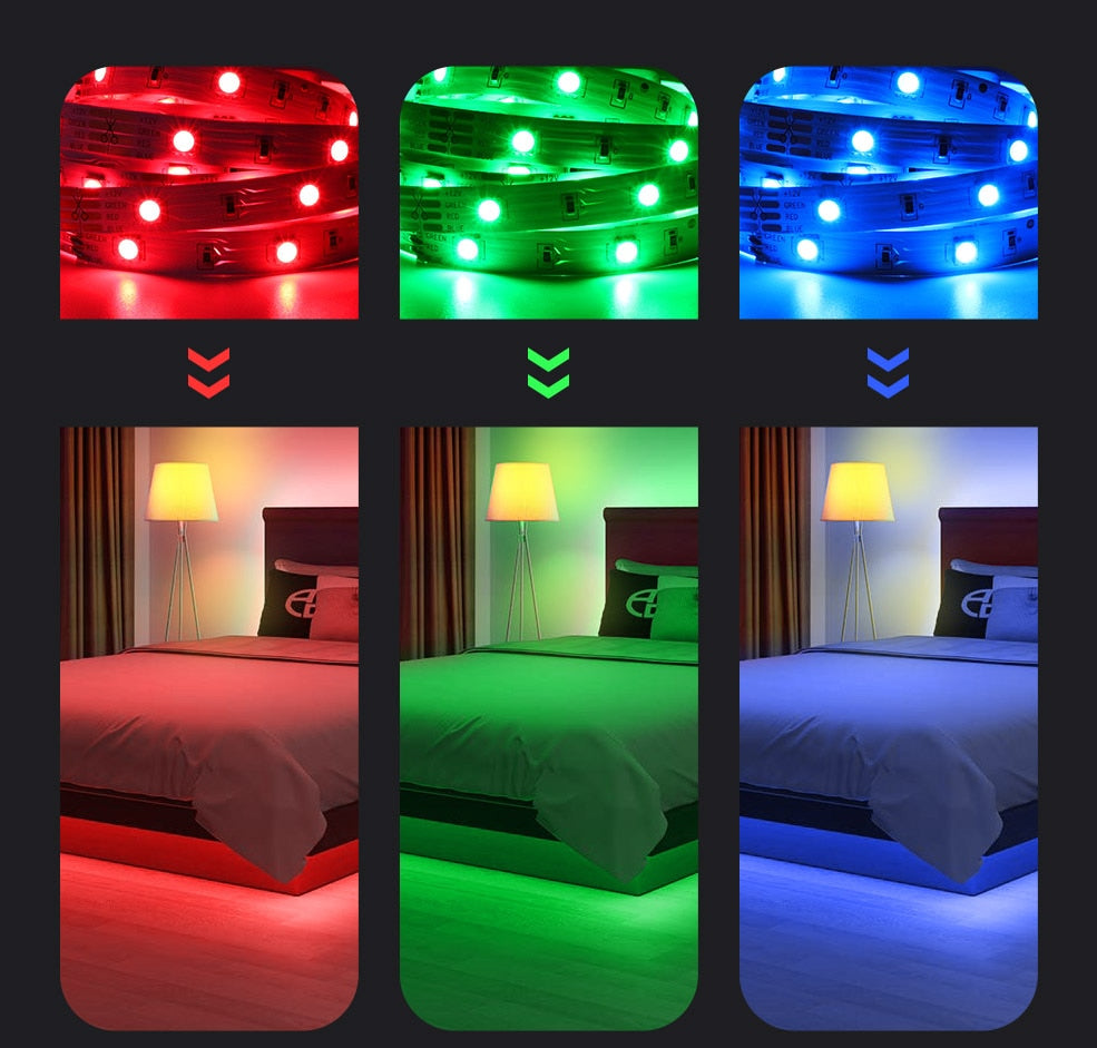 LED Strip Lights LED 1-5m 10m 15m 20m 30m Neon Lights Luces Led Color RGB TV Backlight LED Lights for Bedroom Decoration