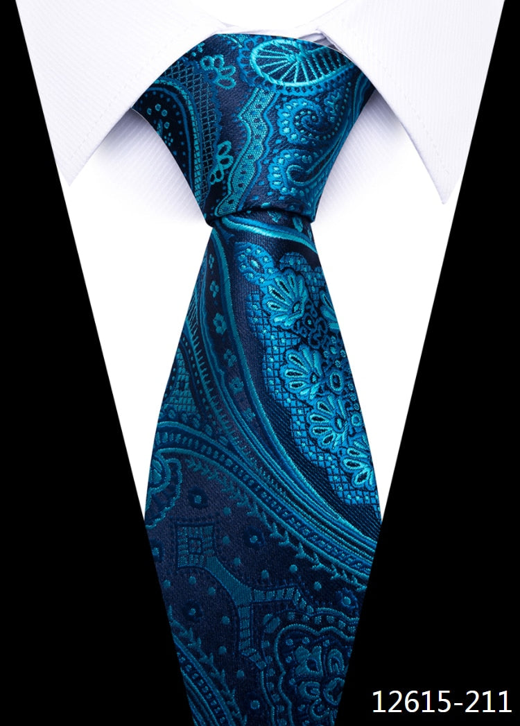 New Style Fashion Men&#39;s Tie 7.5cm Blue Necktie Green &amp; Orange Silk Gravatas For Men Paisley Floral Fit Wedding Workplace Slim