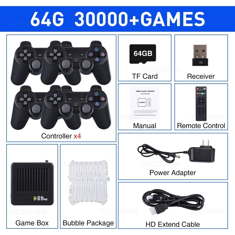 G11 Pro Game Box 4K HD TV Game Stick لعبة فيديو وحدة تحكم 128G بنيت في 40000+ ألعاب ريترو 2.4G لوحة ألعاب لاسلكية لـ PS1/GBA/FC