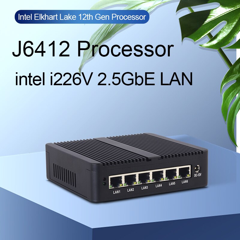 XCY Fanless Mini PC Router 12th Gen Intel Celeron J6412 Processor 6x Intel i226V 2.5G LAN Support Windows Linux Pfsense