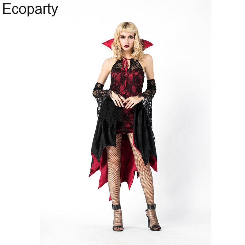 Women Halloween Vampire Cosplay Costume Sexy Sleeveless Patchwork Irregular Dress Masquerade Party Ghost Bride Role Play Outfits