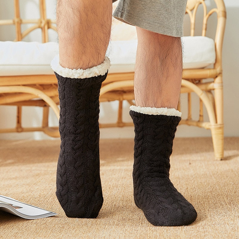 Thermal Socks Mens Winter Warm Home Soft Cotton Thickened Plus Velvet Sleeping Anti Slip None Grip Short Floor Slipper Sock Male