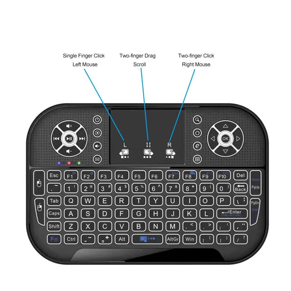 A8 Rechargeable Ergonomic 2.4G Air Mouse Touchpad Backlit Wireless Keyboard with USB Receiver for Smart TV Box Accessories