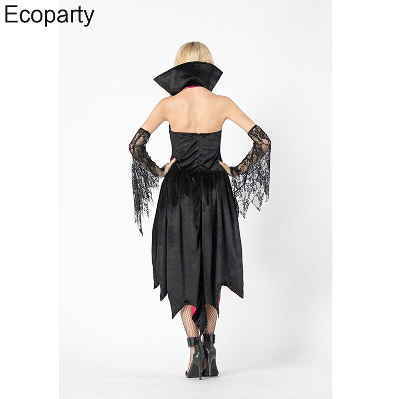 Women Halloween Vampire Cosplay Costume Sexy Sleeveless Patchwork Irregular Dress Masquerade Party Ghost Bride Role Play Outfits