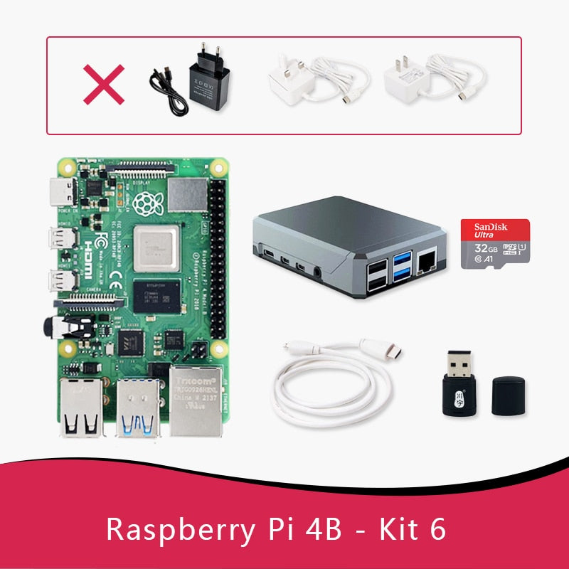 Raspberry Pi 4 Kit 5,6(Metal Case+Fan+32gb SD Card+Power+Micro Cable) PI 4B Board ARM 1GB 2GB 4GB 8GB Faster Than 3B+