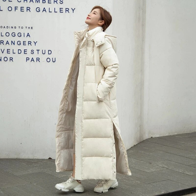 Long Women's Down Parka Female Coat Loose Hooded Long Cotton Winter Jacket Women Clothes Warm Oversized Outerwear New Fashion H