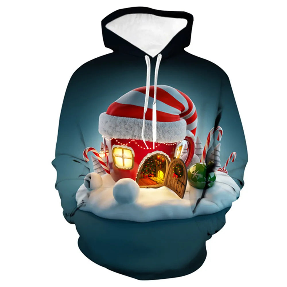 2024 Christmas tree Xmas Santa Snowman Claus Hoodie Men Autumn Winter 3D Print Pullover Sweatshirt