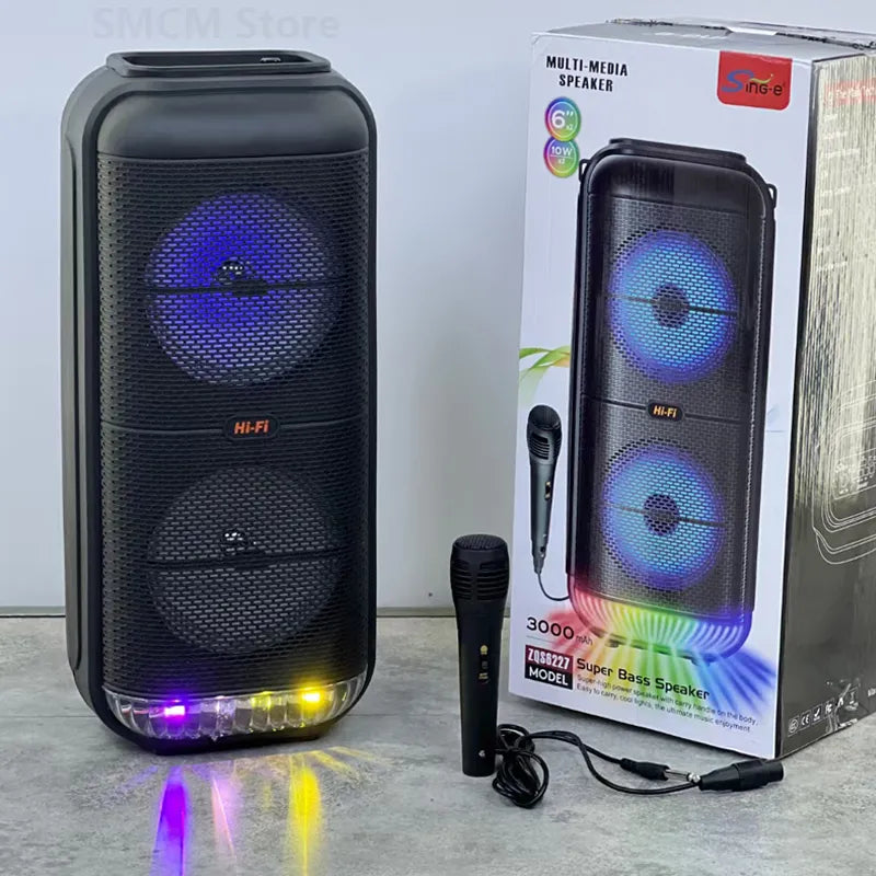 Peak Power 1200W Super Large Outdoor Bluetooth Speaker 6 Inch Double Horn Subwoofer Portable Wireless Column Bass Sound with Mic