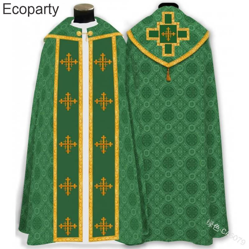 New Halloween Men's Medieval Church Pastor Cosplay Robe Retro Printed Tassels Priest Cape Purim Carnival Party Costume For Male