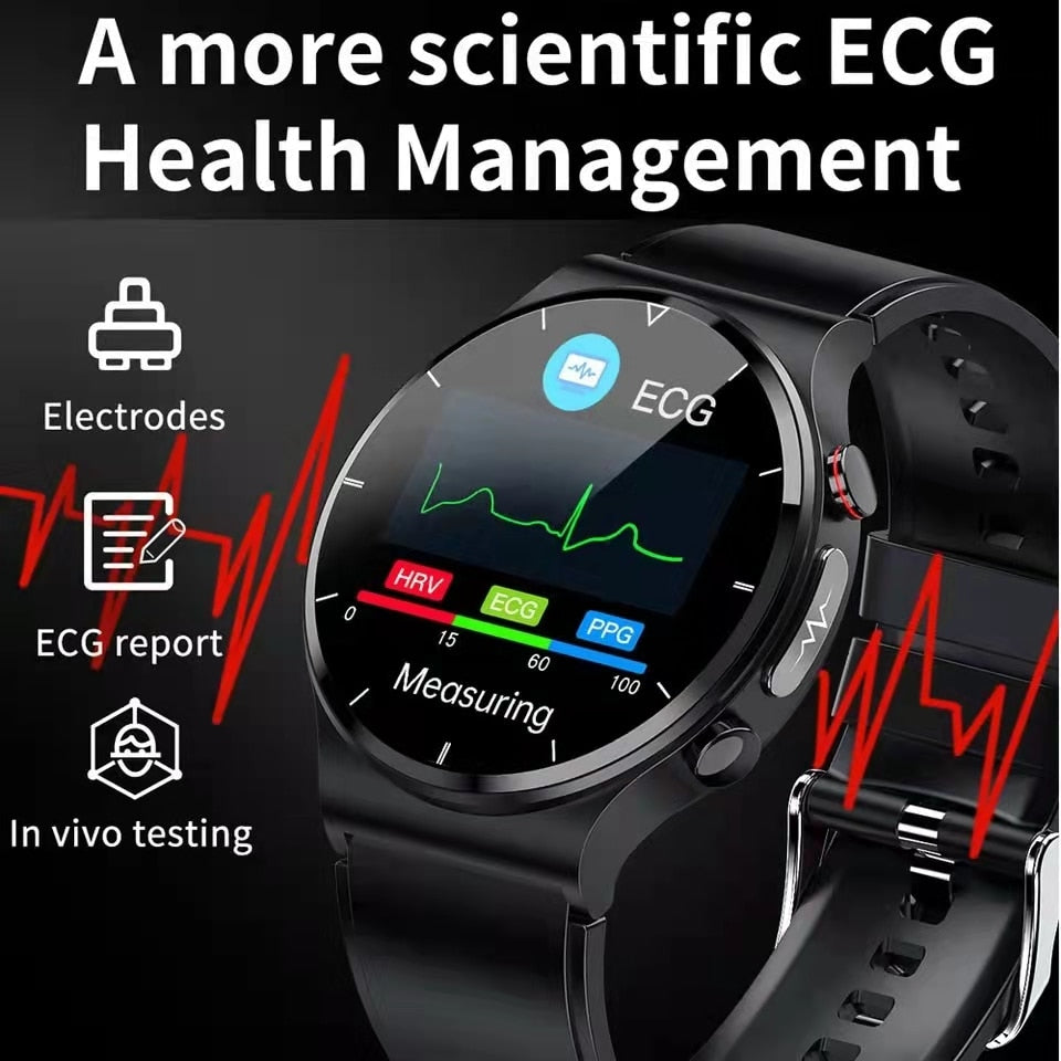 غير مؤلم غير الغازية السكر في الدم ساعة ذكية الرجال ECG PPG العلاج بالليزر الصحة ضغط الدم الرياضة Smartwatch غلوكوميترواتش