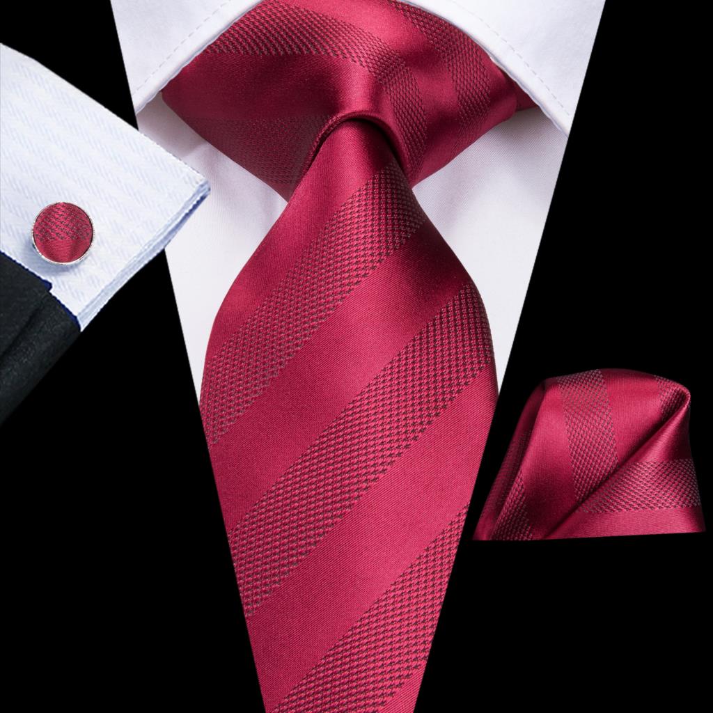 Black Red Striped Silk Wedding Tie For Men Handky Cufflink Gift Men Necktie Fashion Business Party Dropshiping Hi-Tie Designer