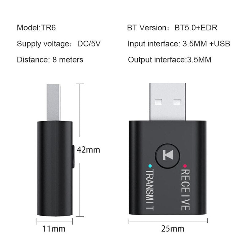 Wireless BT Receive Transmitter 2 IN 1 3.5mm Jack Aux Adapter USB Bluetooth 5.0 Audio Amplifier For PC TV Laptop Speaker Headset