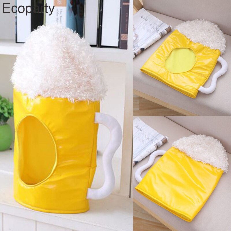 New Creative Japanese Funny Beer Cup Cosplay Headgear Yellow Cartoon Plush Toy Hat Halloween Carnival Costume Party Photo Props