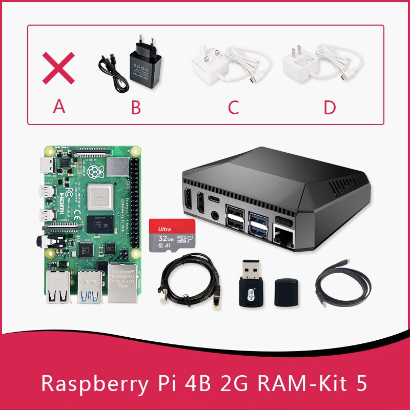 Raspberry Pi 4 Kit 5,6(Metal Case+Fan+32gb SD Card+Power+Micro Cable) PI 4B Board ARM 1GB 2GB 4GB 8GB Faster Than 3B+