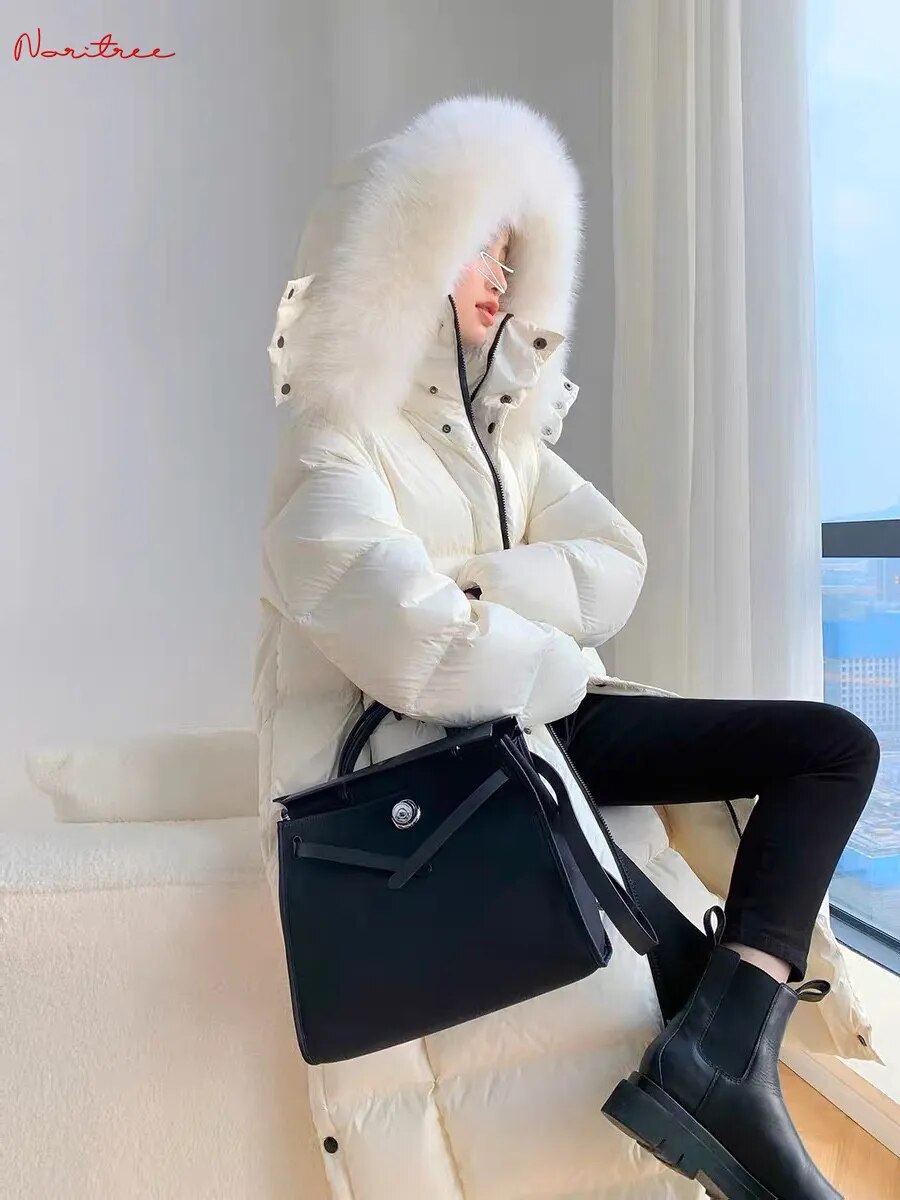 Can Fit -25℃ Great quality Goose Down Coats Winter X-Long Women's thicker warm coat Fluffy Big Real Fox Fur hooded Parkas wy1627