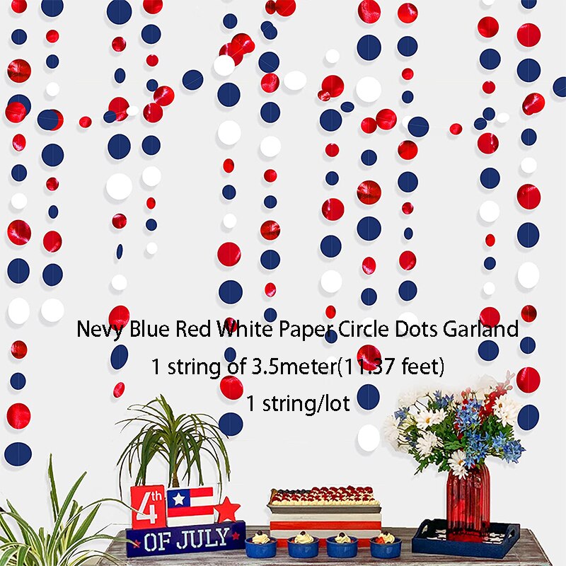 4th of July Red White Blue USA Themed Party Paper Star Streamers Patriotic Glitter Star Garland String Chain Hanging Decorations