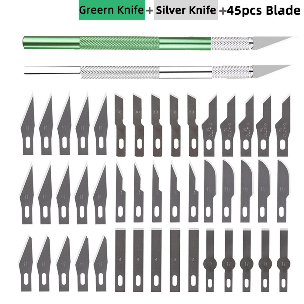 Non-Slip Metal Scalpel Knife Tools Kit Cutter Engraving Craft Knives +5/40/45pcs Blades Mobile Phone PCB DIY Repair Hand Tools