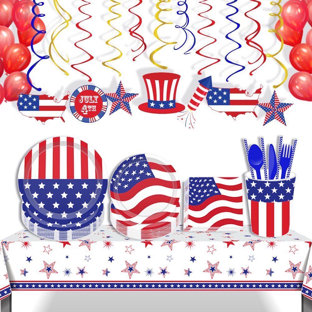 American Independence Day Party Paper Plates Cups Napkins Diet Supplies USA July 4th Theme Disposable Tableware Sets Decoration