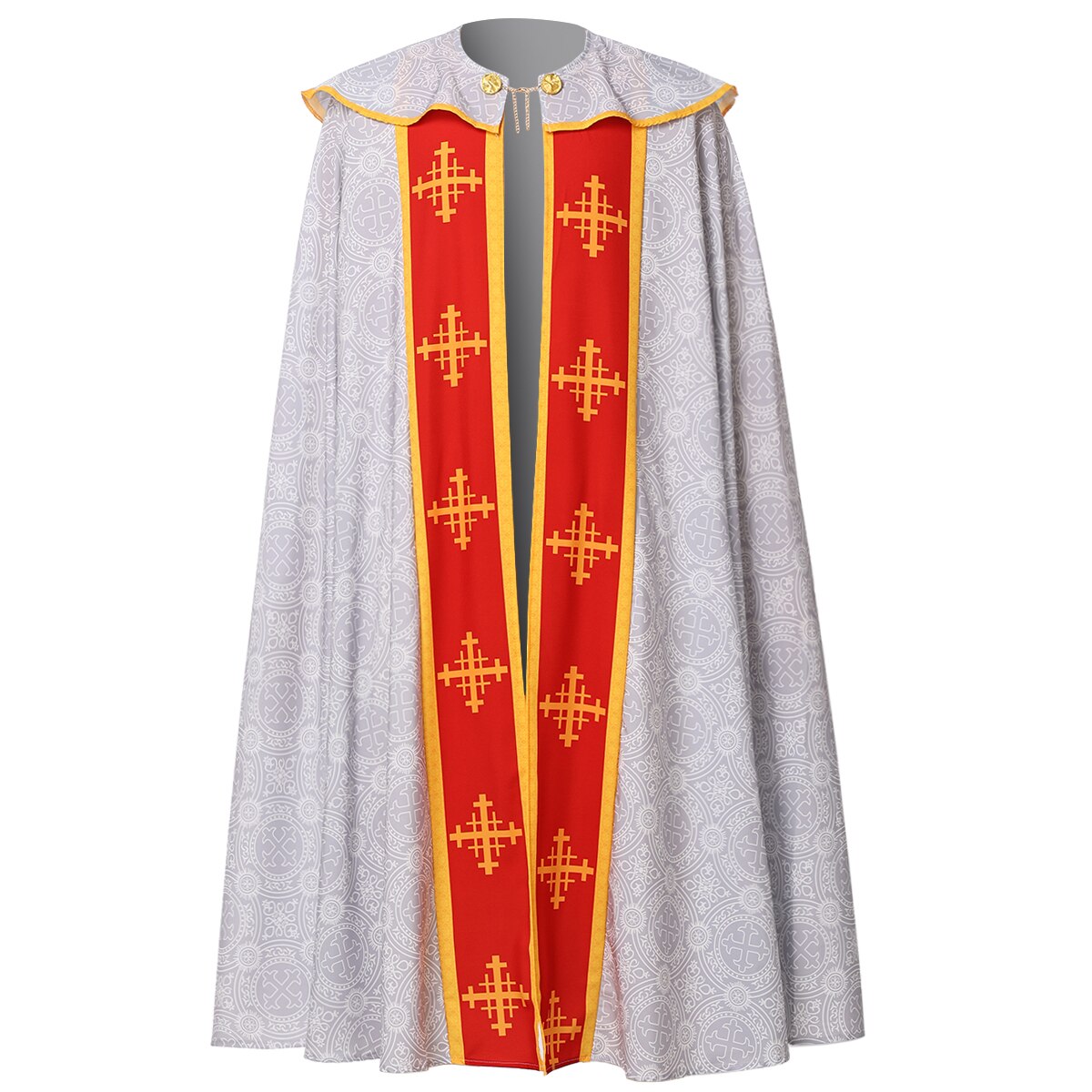 New Halloween Men's Medieval Church Pastor Cosplay Robe Retro Printed Tassels Priest Cape Purim Carnival Party Costume For Male