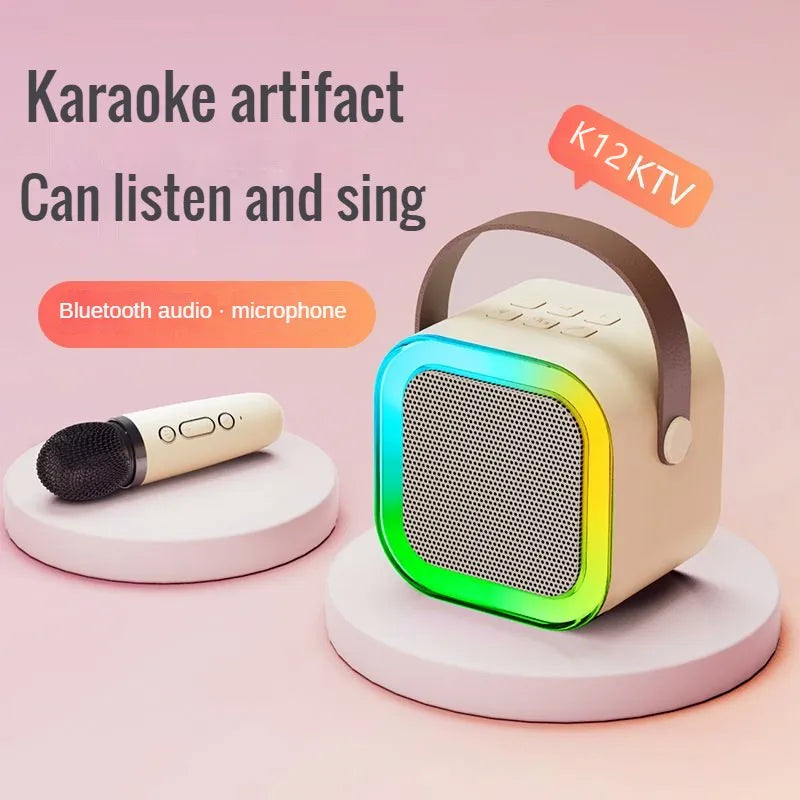Dual Microphone Karaoke Machine Subwoofer Portable Bluetooth PA Speaker System with 2 Wireless Mic Home Family Singing Machine