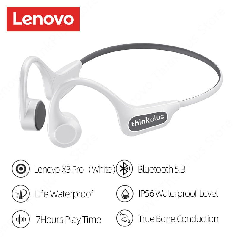 سماعات أذن Lenovo Bone Conduction X3 Pro، سماعة رأس لاسلكية مزودة بتقنية البلوتوث Hifi مع ميكروفون مقاوم للماء