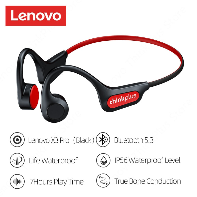 سماعات أذن Lenovo Bone Conduction X3 Pro، سماعة رأس لاسلكية مزودة بتقنية البلوتوث Hifi مع ميكروفون مقاوم للماء