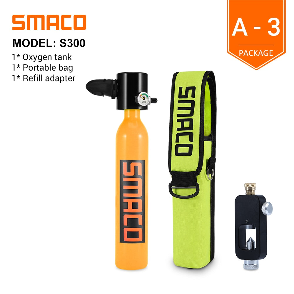 SMACO Mini Scuba Diving Tank Equipment, Dive Cylinder with 8 Minutes Capability, 0.5 Litre Capacity with Refillable Design